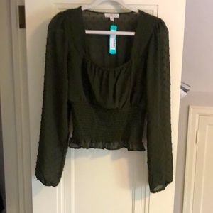 Hensley textured smocked cropped blouse